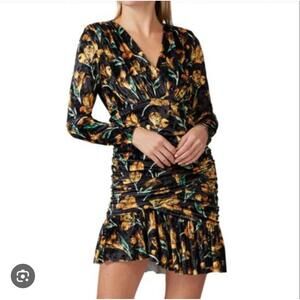 Delfi Collective black velvet floral long sleeve mini dress sz M